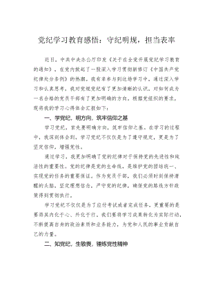 党纪学习教育感悟：守纪明规担当表率.docx