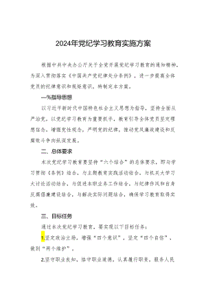 2024年党纪学习教育实施方案最新范文七篇.docx