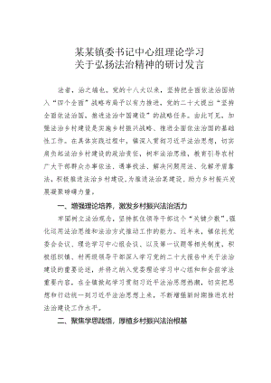 某某镇委书记中心组理论学习关于弘扬法治精神的研讨发言.docx
