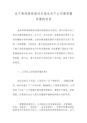 在干部进修班座谈交流会关于公司高质量发展的发言.docx
