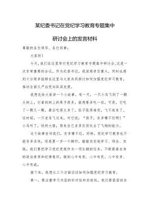 某纪委书记在党纪学习教育专题集中研讨会上的发言材料.docx
