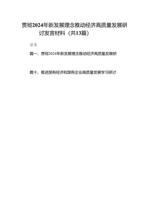 贯彻2024年新发展理念推动经济高质量发展研讨发言材料13篇（详细版）.docx