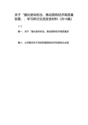 关于“强化使命担当推动国有经济高质量发展”学习研讨交流发言材料(15篇合集）.docx