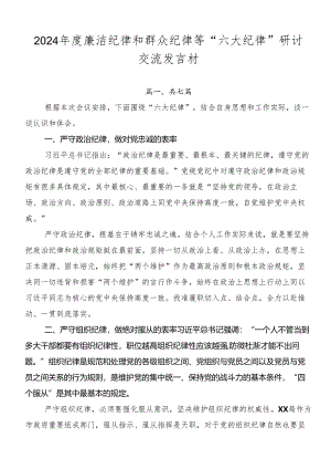 2024年度廉洁纪律和群众纪律等“六大纪律”研讨交流发言材.docx