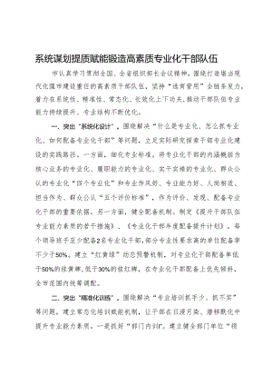 工作做法：系统谋划 提质赋能 锻造高素质专业化干部队伍.docx