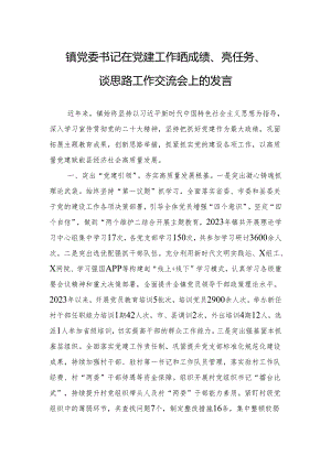 镇党委书记在党建工作晒成绩、亮任务、谈思路工作交流会上的发言.docx