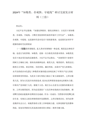 2024年“知敬畏、存戒惧、守底线”研讨交流发言材料（三份）.docx