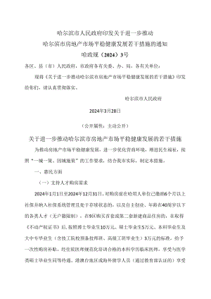 关于进一步推动哈尔滨市房地产市场平稳健康发展的若干措施（2024年）.docx