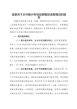 县委关于乡村振兴专项巡察整改进展情况的报告.docx