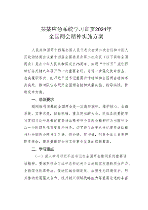 某某应急系统学习宣贯2024年全国两会精神实施方案.docx