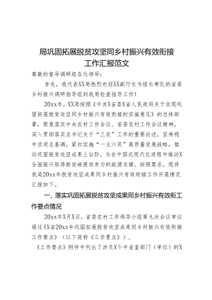 局巩固拓展脱贫攻坚同乡村振兴有效衔接工作汇报乡村振兴帮扶总结报告.docx