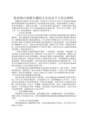 防治统计造假专题民主生活会个人发言材料.docx