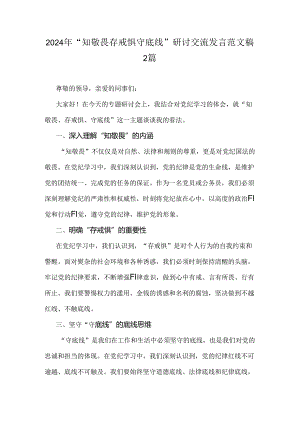 2024年“知敬畏存戒惧守底线”研讨交流发言范文稿2篇.docx