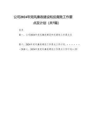 公司2024年党风廉政建设和反腐败工作要点及计划（共7篇）.docx