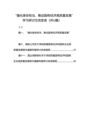 “强化使命担当推动国有经济高质量发展”学习研讨交流发言(11篇合集）.docx