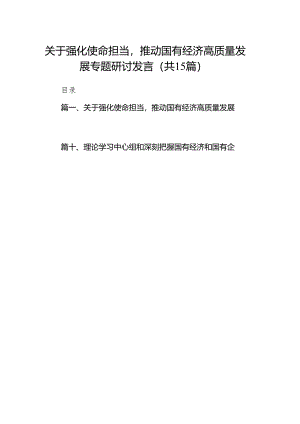关于强化使命担当推动国有经济高质量发展专题研讨发言15篇（精编版）.docx