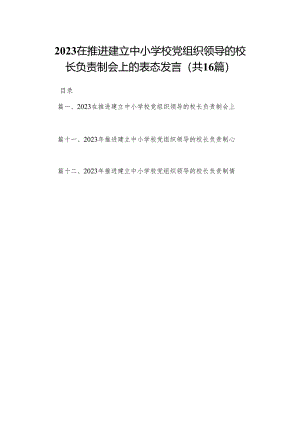 在推进建立中小学校党组织领导的校长负责制会上的表态发言16篇供参考.docx