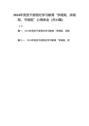 2024年党员干部党纪学习教育“学规矩、讲规矩、守规矩”心得体会13篇（精编版）.docx