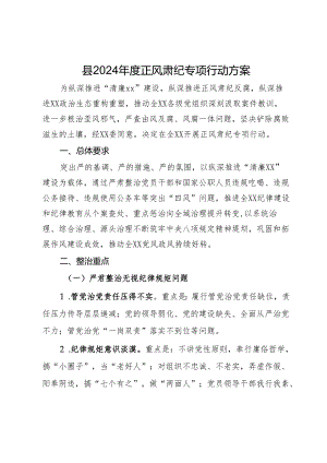 县2024年度正风肃纪专项行动方案.docx