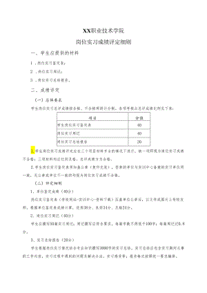 XX职业技术学院岗位实习成绩评定细则（2024年）.docx