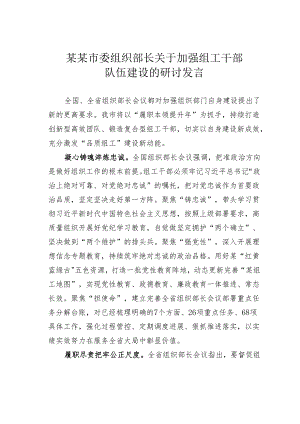 某某市委组织部长关于加强组工干部队伍建设的研讨发言.docx
