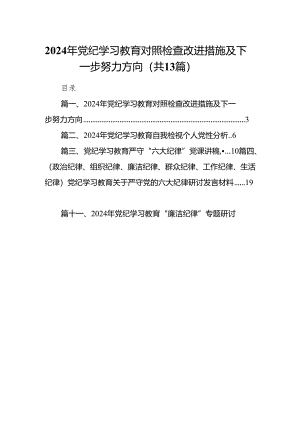 2024年党纪学习教育对照检查改进措施及下一步努力方向13篇供参考.docx