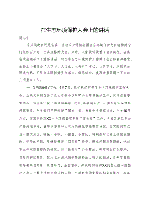 在县生态环境保护大会上的讲话.docx
