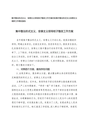2篇 集中整治形式主义、官僚主义领导班子整改工作方案（对区集中整治形式主义官僚主义调研工作情况报告）.docx