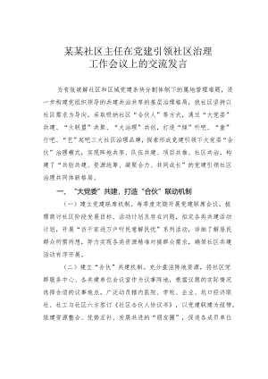 某某社区主任在党建引领社区治理工作会议上的交流发言.docx