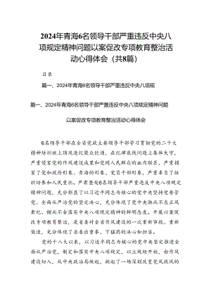 2024年青海6名领导干部严重违反中央八项规定精神问题以案促改专项教育整治活动心得体会8篇（详细版）.docx