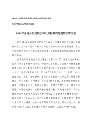 （2篇）2024年全省乡村党组织书记乡村振兴专题培训班讲话+乡村振兴工作的研讨发言.docx