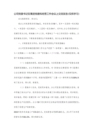 公司党委书记在集团党建和经营工作会议上交流发言.docx