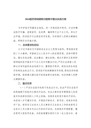 医药领域腐败问题集中整治实施方案（共6篇）.docx