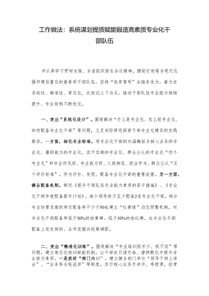 工作做法：系统谋划 提质赋能 锻造高素质专业化干部队伍.docx