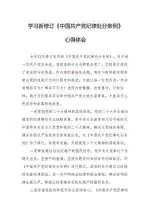 学习新修订的《中国共产党纪律处分条例》个人心得体会 汇编8份.docx