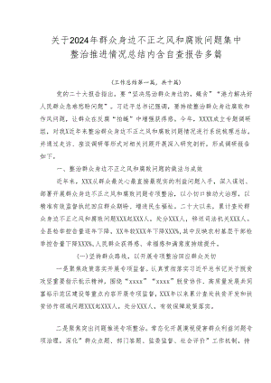 关于2024年群众身边不正之风和腐败问题集中整治推进情况总结内含自查报告多篇.docx