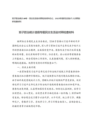 班子防治统计造假专题民主生活会对照检查材料+2023年组织生活会个人对照剖析检查材料.docx