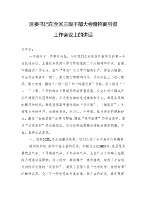 区委书记在全区三级干部大会暨招商引资工作会议上的讲话(20240223).docx