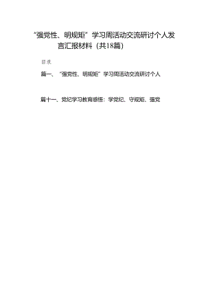 “强党性、明规矩”学习周活动交流研讨个人发言汇报材料（共18篇）.docx