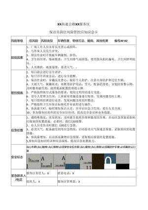 XX高速公路XX服务区保洁员岗位风险管控应知应会卡（2024年）.docx