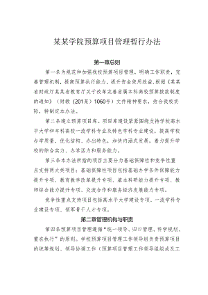 某某学院预算项目管理暂行办法.docx