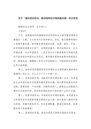 (六篇)关于“强化使命担当推动国有经济高质量发展”研讨发言参考范文.docx
