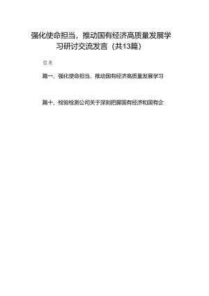 强化使命担当推动国有经济高质量发展学习研讨交流发言13篇（精选版）.docx