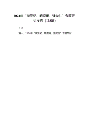 2024年“学党纪、明规矩、强党性”专题研讨发言8篇(最新精选).docx