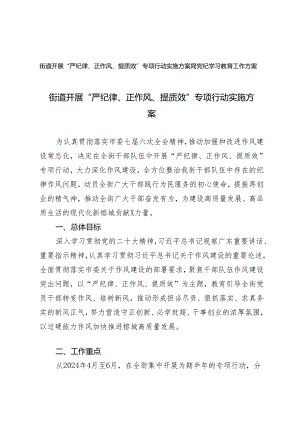 2024街道开展“严纪律、正作风、提质效”专项行动实施方案+局党纪学习教育工作方案2篇.docx