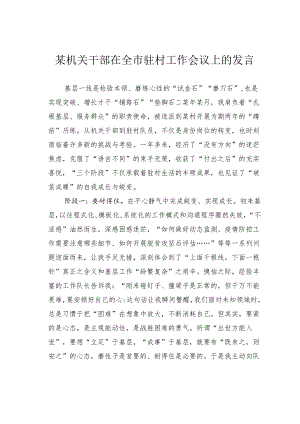 某机关干部在全市驻村工作会议上的发言.docx