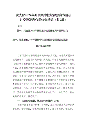 （9篇）党支部2024年开展集中性纪律教育专题研讨交流发言心得体会感想汇编.docx