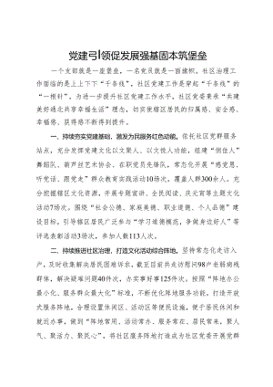 党建引领基层治理工作经验交流发言：党建引领促发展 强基固本筑堡垒.docx