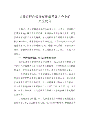 某某银行在银行高质量发展大会上的交流发言.docx