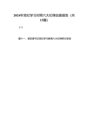 2024年党纪学习对照六大纪律自查报告范文13篇供参考.docx